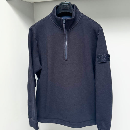 Stone Island Navy Blue Ghost Piece Lana Wool Half Zip Pullover Fleece Sweatshirt - Medium ptp22.5”
