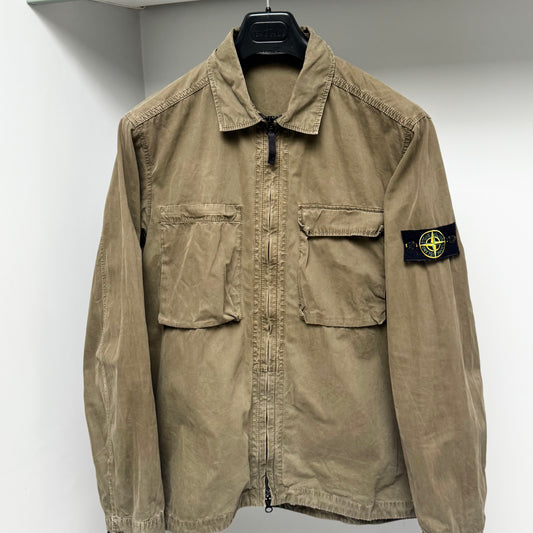 Stone Island Green Cotton Full Zip Overshirt - XL ptp22.5”