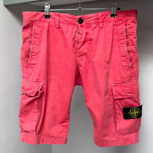 Stone Island Coral Pink Brushed Organic Cotton Canvas Bermuda Cargo Shorts - 33W Slim Fit