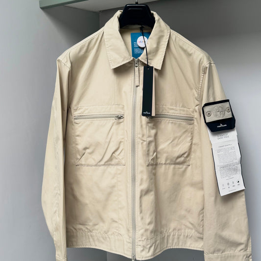 Stone Island Beige O-Ventile Ghost Piece Full Zip Overshirt - Large ptp23.5”