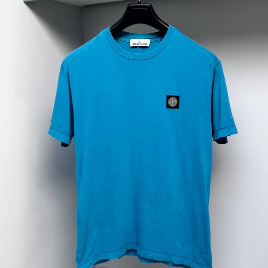 Stone Island Turquoise Blue Patch Logo T shirt - Medium ptp20”
