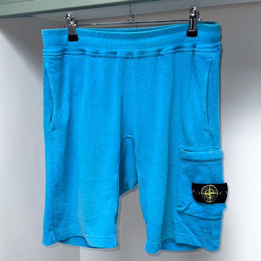 Stone Island Turquoise Blue Lightweight Organic Cotton Fleece Shorts - Small 30W