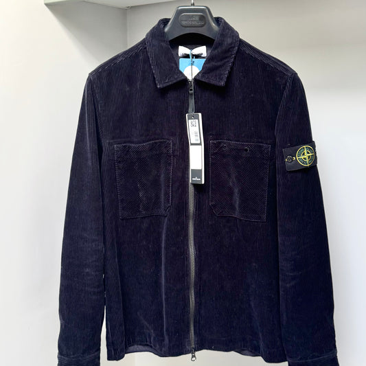 Stone Island Blue Organic Cotton Corduroy Full Zip Overshirt - Medium