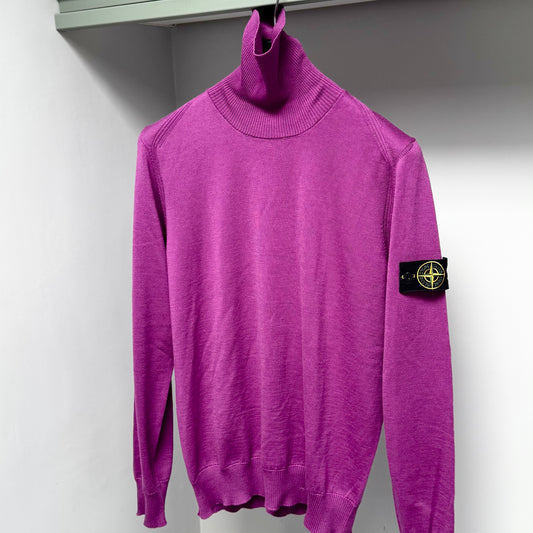 Stone Island Knitted Lana Wool Pullover Badge Funnel Neck/Turtleneck Jumper - Large ptp21.5”