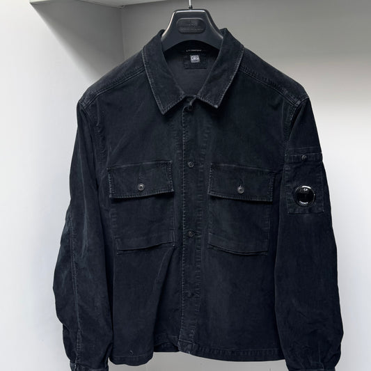 CP Company Black Corduroy Utility Button Up Lens Overshirt - Large ptp22”