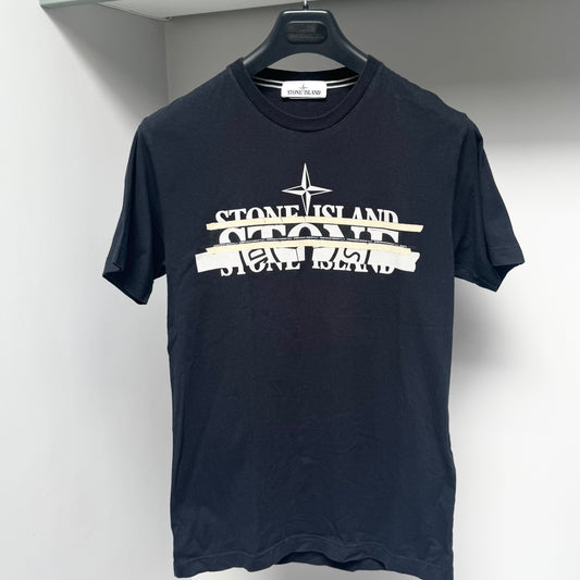 Stone Island Black Multi Spellout Logo T shirt - Small