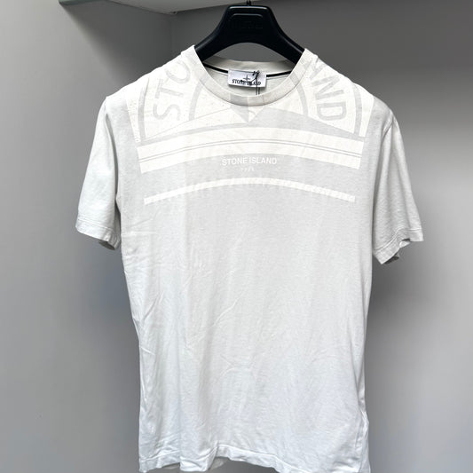 Stone Island Pearl Grey Graphic Print Logo T shirt - Medium