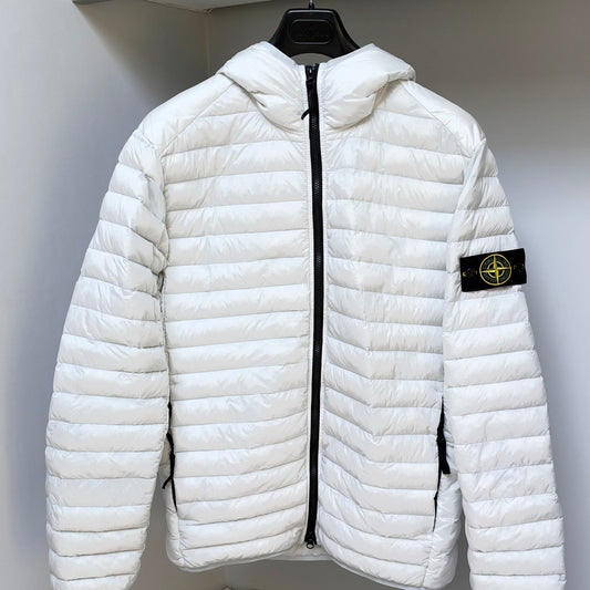 Stone Island Grey White Loom Woven Chambers R-Nylon Down-TC Full Zip Jacket - Large