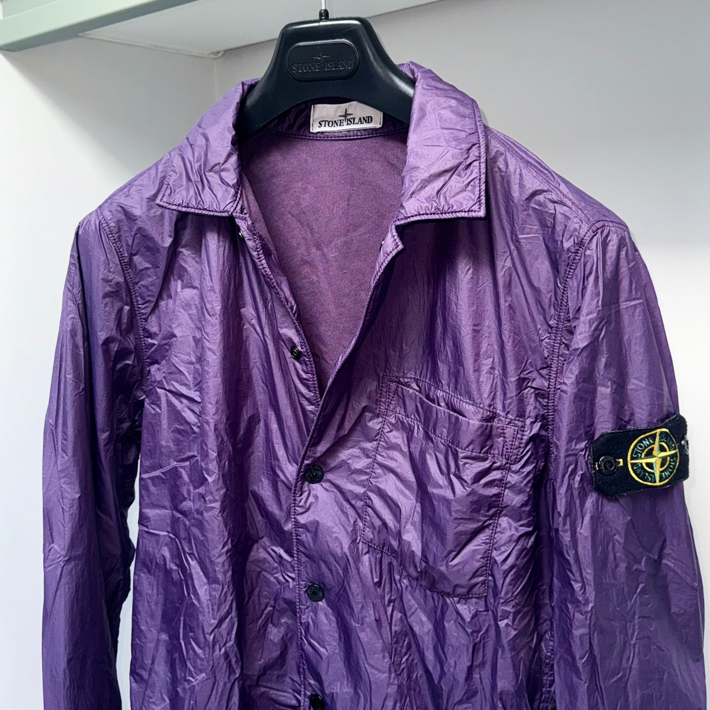 Stone Island Crinkle Reps Primaloft Button Up Badge Overshirt - Small ptp20.5”