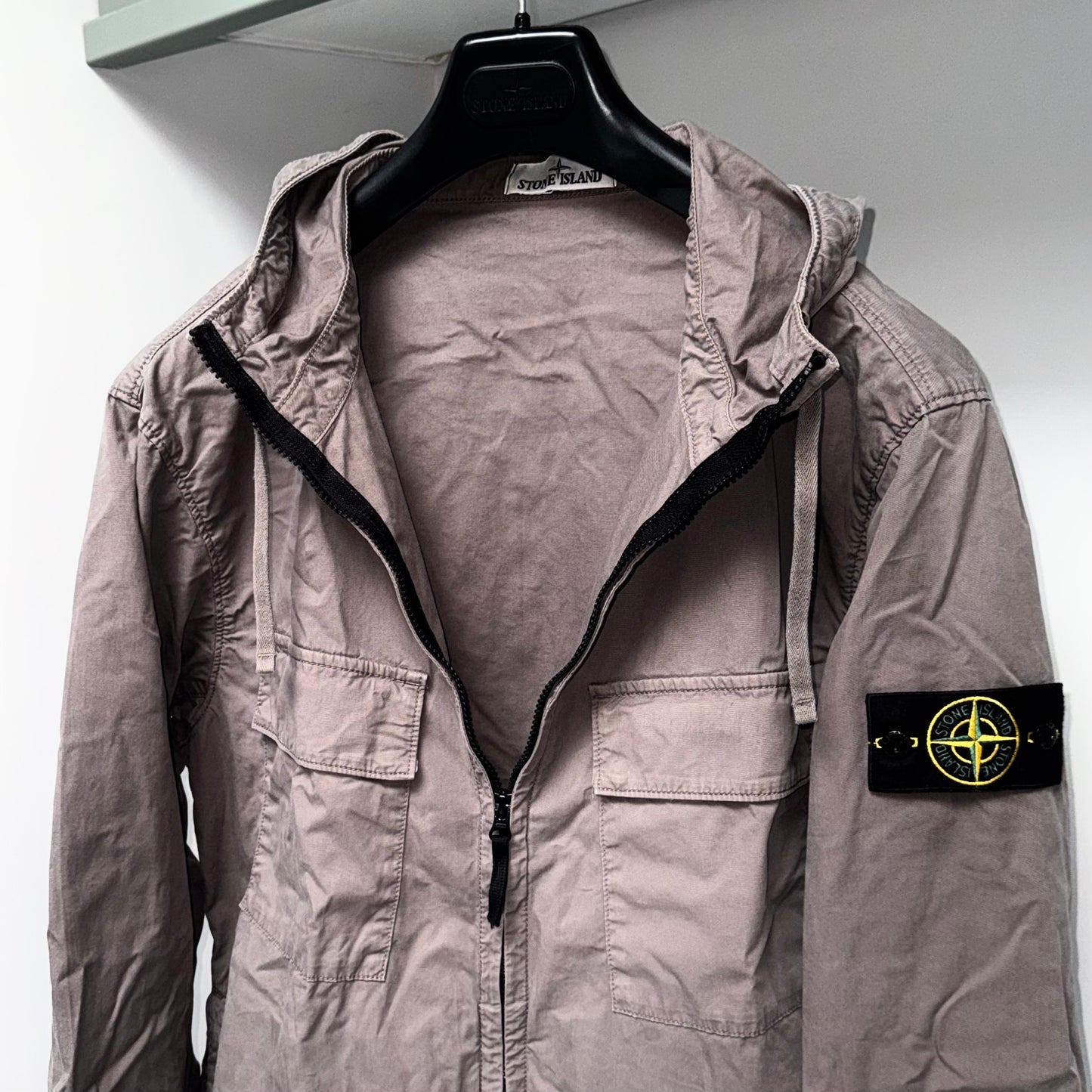 Stone Island Hooded Supima Cotton Twill Stretch-TC Full Zip Badge Overshirt - XL ptp23”