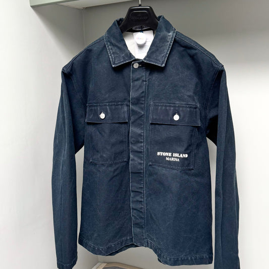 Stone Island Marina Denim Canvas Spell Out Logo Overshirt - Large ptp24”