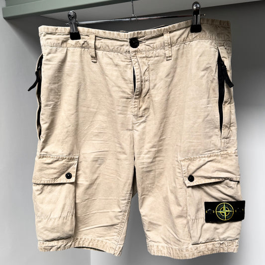 Stone Island Beige Brushed Organic Cotton Canvas Bermuda Cargo Shorts - 32W Slim Fit