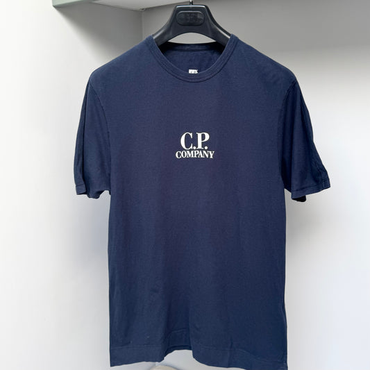 CP Company Navy Blue 30/1 Jersey Logo T shirt - Small ptp18.5”