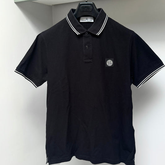 Stone Island Black Organic Cotton Pique Short Sleeve Polo Shirt - Large