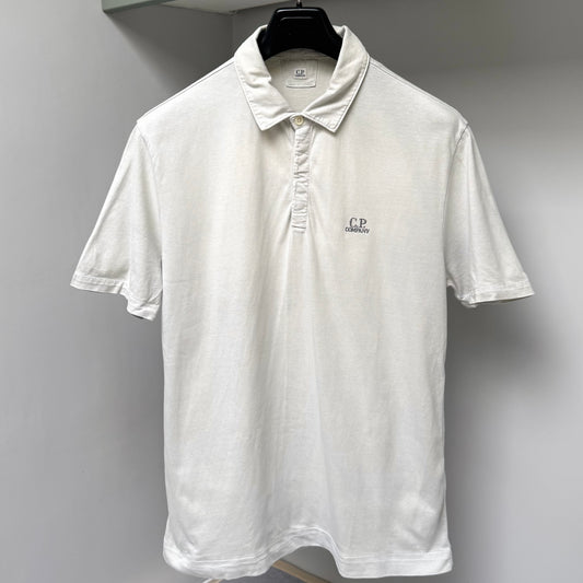 CP Company Light Grey Embroidered Logo Short Sleeve Polo Shirt - Large