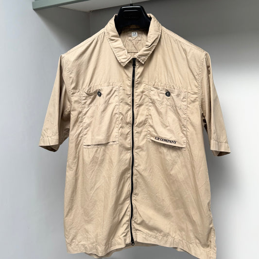 CP Company Beige Cotton Ripstop Embroidered Logo Full Zip Shirt - XL ptp23”