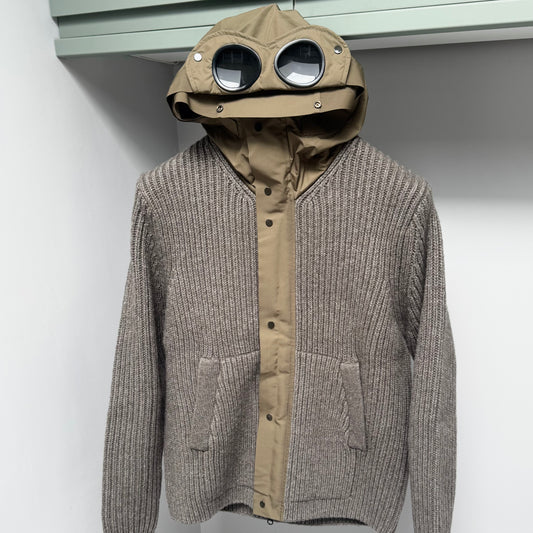 CP Company Green Heavy Knit Hybrid Full Zip Goggle Jacket - Medium ptp21”