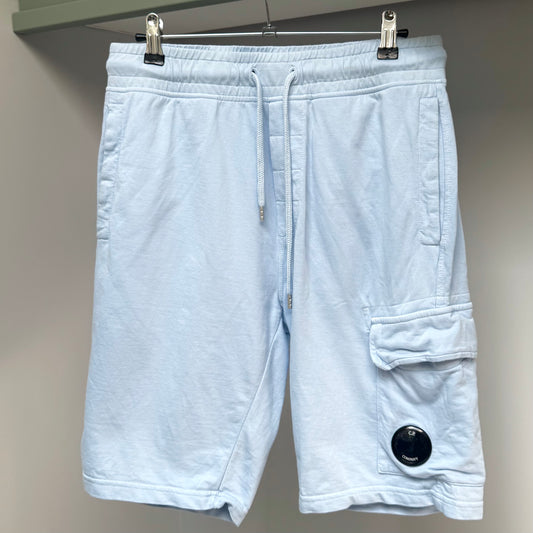 CP Company Light Blue Light Fleece Lens Shorts - Small 30W