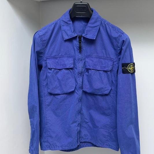 Stone Island Bluette Blue Cotton Full Zip Overshirt - Small ptp20.5”