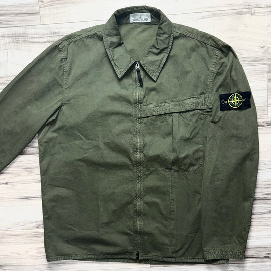 Stone Island Washed Cotton Full Zip Badge Overshirt - XXL ptp25.5”
