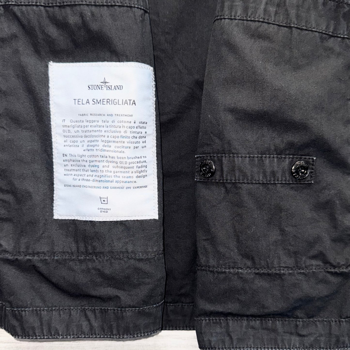 Stone Island Tela Smerigliata Button Up Badge Overshirt - Small ptp20”