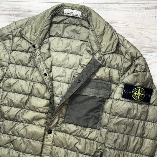 Stone Island Garment Dyed Micro Yarn Down Button Up Badge Jacket - Medium ptp20”