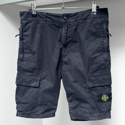 Stone Island Navy Blue Brushed Organic Cotton Bermuda Cargo Shorts - Junior Age 14