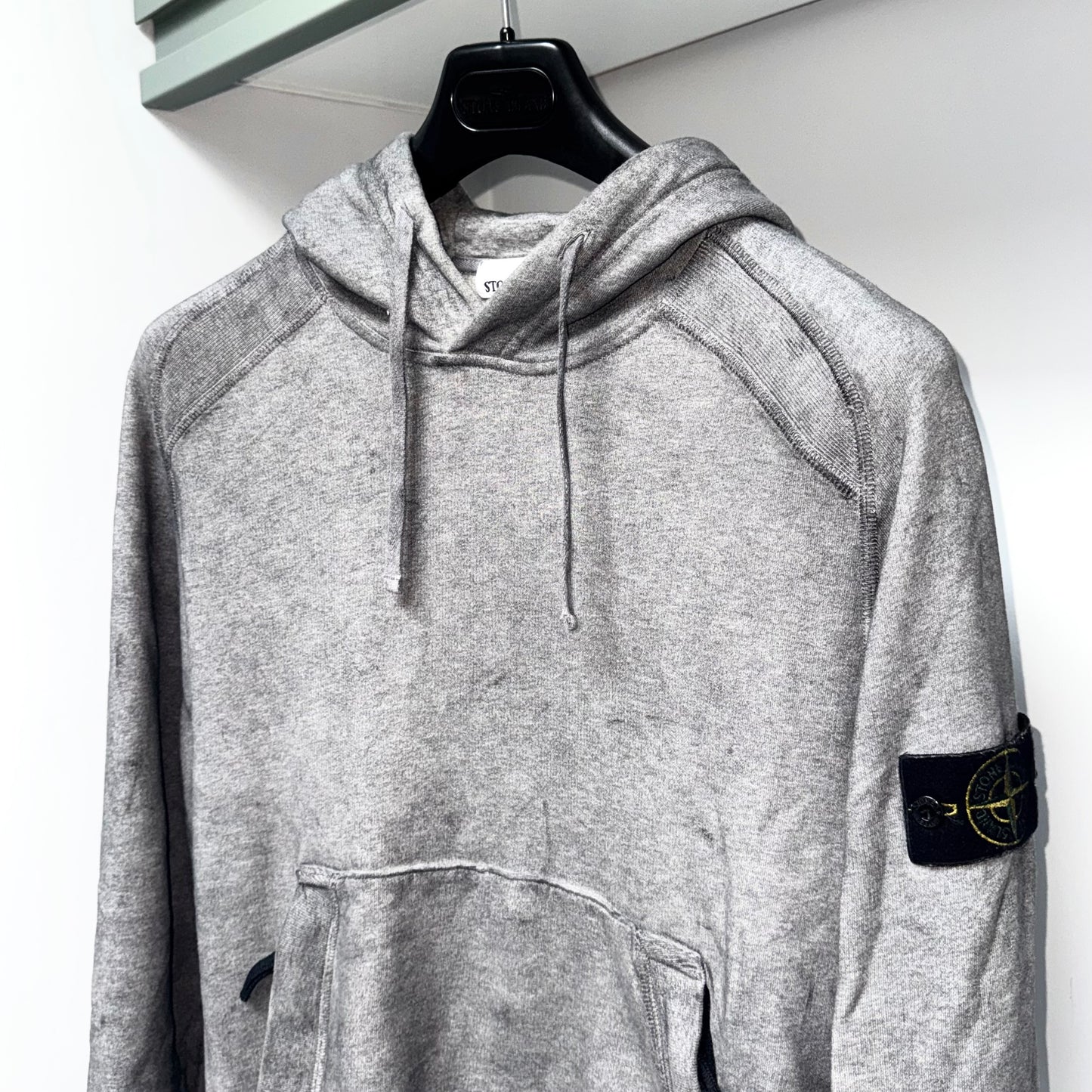 Stone Island Dust Treatment Pullover Badge Hoodie - Small ptp21”