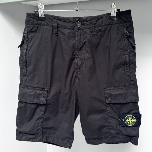 Stone Island Black Brushed Organic Cotton Canvas Bermuda Cargo Shorts - 28W Regular Fit