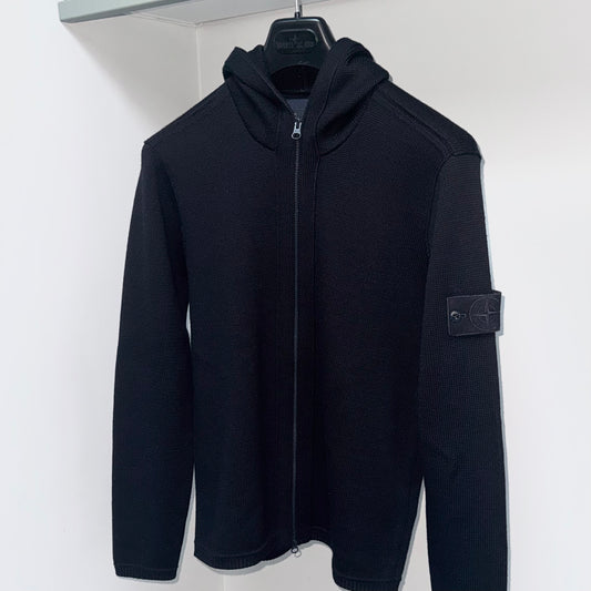 Stone Island Knitted Ghost Piece Heavy Pure Lana Wool Full Zip Badge Hoodie - Medium ptp20.5”