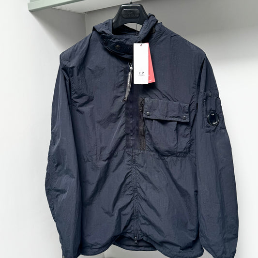 CP Company Navy Blue Hooded Flatt Nylon Full Zip Lens Overshirt - Large ptp22.5”