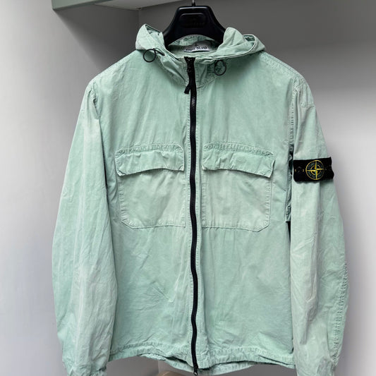 Stone Island Green Hooded Brushed Cotton Canvas Full Zip Overshirt - XL ptp23.5”