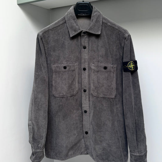 Stone Island Grey Organic Cotton Corduroy 800 Button Up Overshirt - Medium