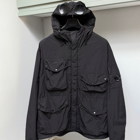 CP Company Black Flatt Nylon Multi Pocket Full Zip Goggle Lens Jacket - XL