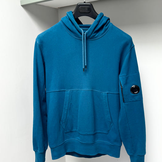 CP Company Blue Diagonal Raised Fleece Pullover Lens Hoodie - Medium