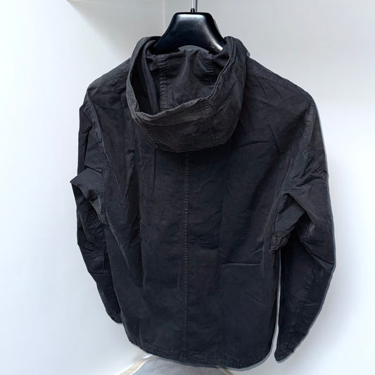 Stone Island Hooded Brushed Cotton Canvas Full Zip Badge Overshirt - Medium ptp21”