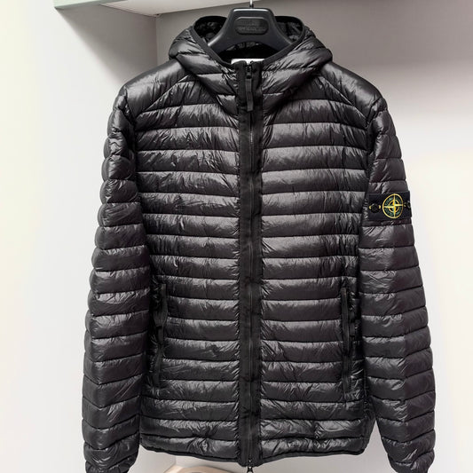 Stone Island Black Loom Woven Chambers R-Nylon Down-TC Full Zip Jacket - Large