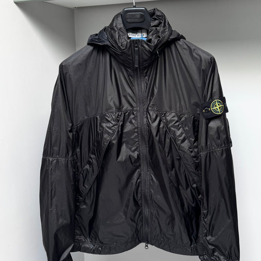 Stone Island Black Ripstop Light HT Nylon Full Zip Jacket - Medium