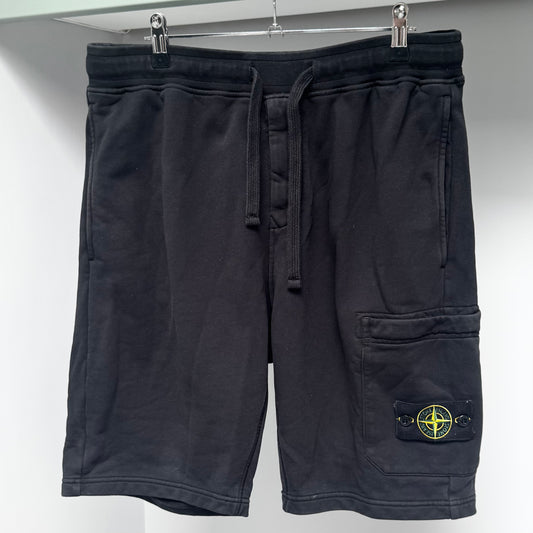 Stone Island Black Organic Cotton Fleece Shorts - Large 34W