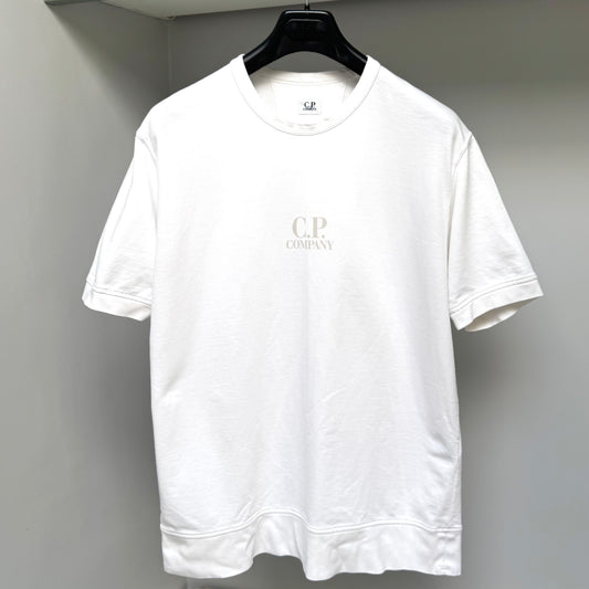 CP Company White Heavy Cotton Chest Logo T shirt - Medium ptp21.5”