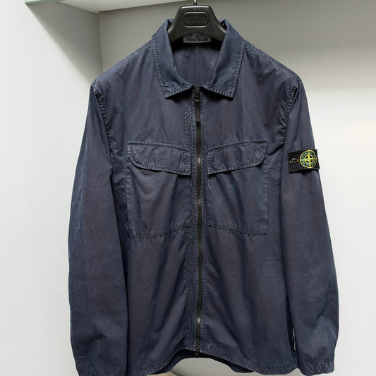 Stone Island Blue Cotton Full Zip Overshirt - XXL