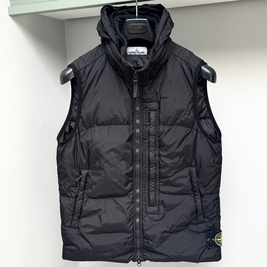 Stone Island Black Garment Dyed Crinkle Reps NY Down Full Zip Gilet - Small