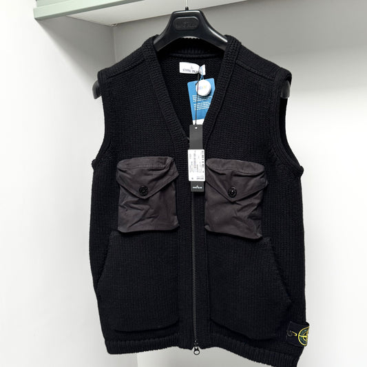Stone Island Knitted Lana Wool Full Zip Badge Gilet - Medium ptp21”