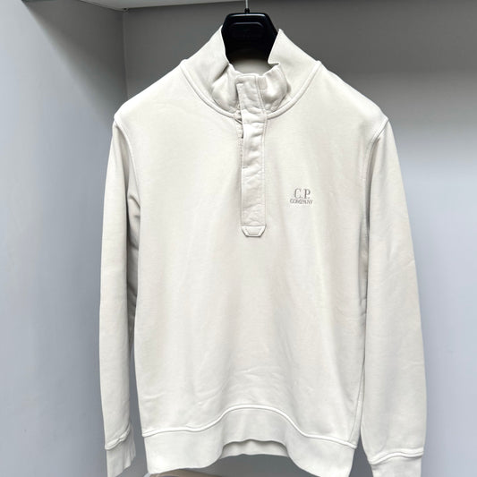CP Company Beige Embroidered Logo Quarter Button Up Pullover Sweatshirt - Medium ptp21”