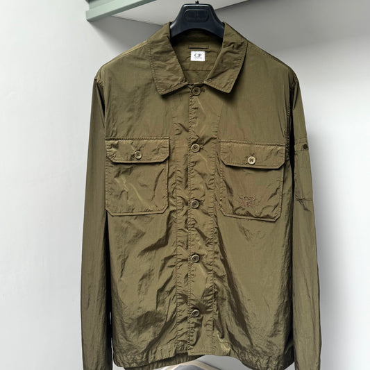 CP Company Ivy Green Chrome-R Nylon Embroidered Logo Button Up Overshirt - 3XL
