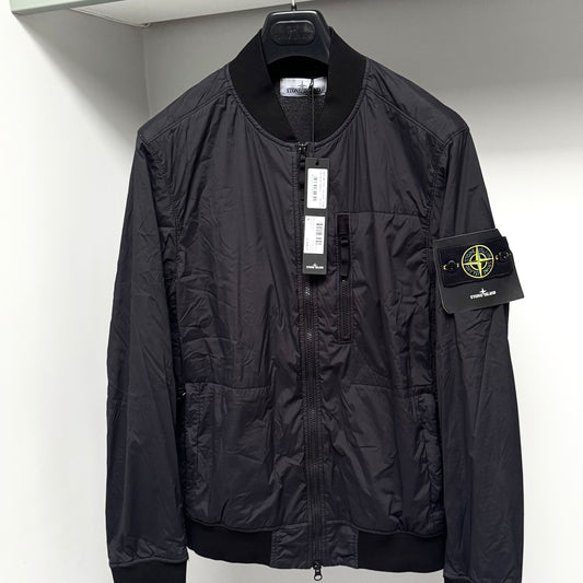 Stone Island Black Skin Touch Nylon-TC Nylon With Polartec Alpha Technology Full Zip Bomber Jacket - Small ptp20.5”