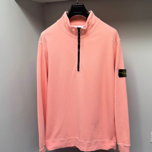 Stone Island Pink Organic Cotton Fleece Quarter Zip Pullover Sweatshirt - 3XL ptp26”