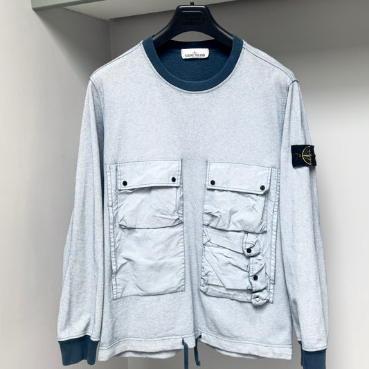 Stone Island Chalk Blue Tela Plated Multi Pocket Pullover Sweatshirt - Medium