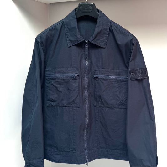 Stone Island Navy Blue O-Ventile Ghost Piece Full Zip Overshirt - Large