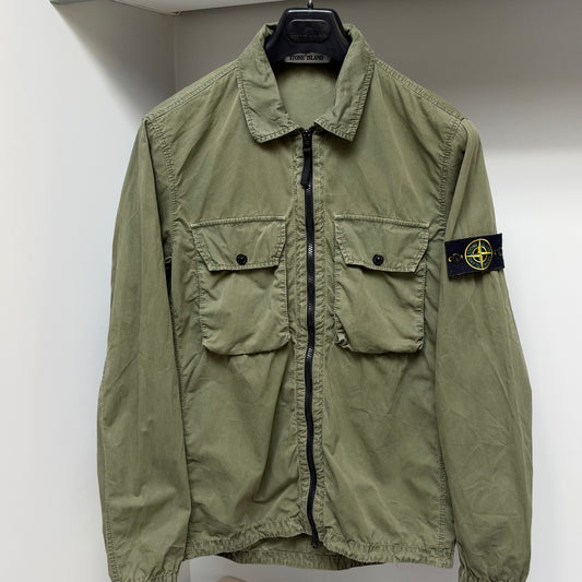 Stone Island Green Cotton Full Zip Overshirt - Medium